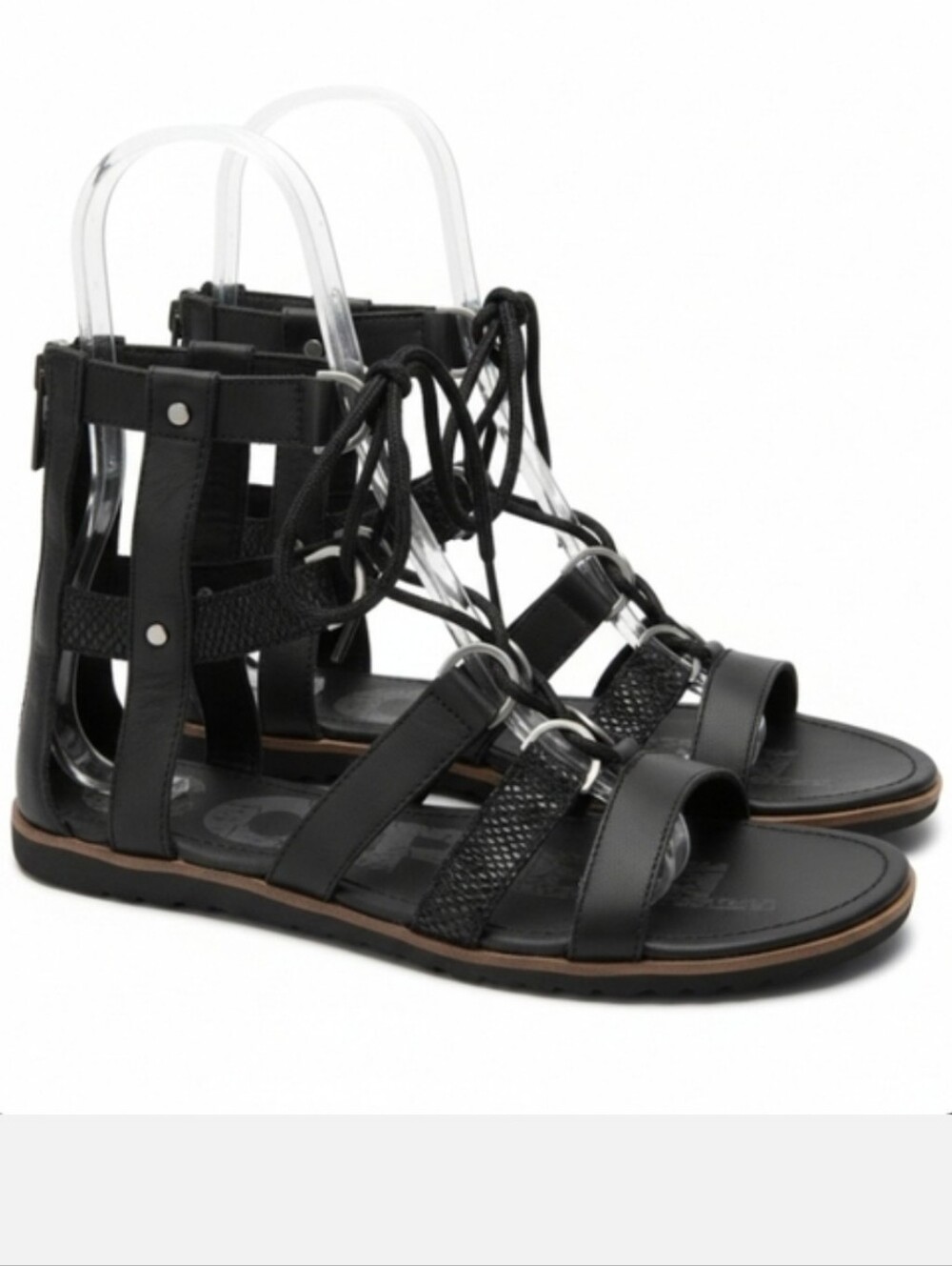 Sorel Ella Black Leather Lace-Up Gladiator Sandals